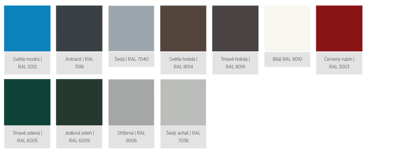 Standardn&iacute; barvy vrat s profilem AW 77